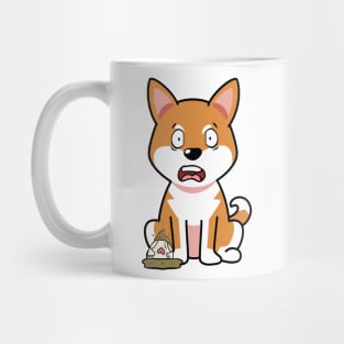 Funny orange dog steps on a dirty diaper Mug